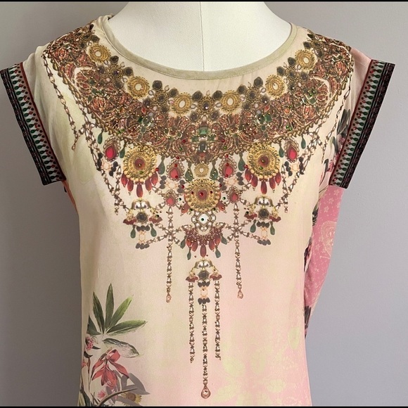 Desigual Elo Sheer Floral Chiffon Flapper Bejeweled Neckline Midi Knee Dress - S - Picture 5 of 14